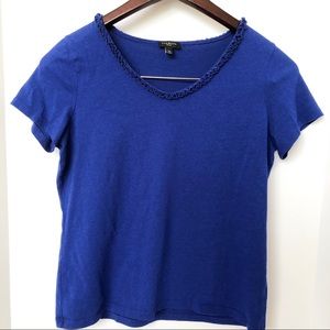 Talbots Blue Ruffle Neck Tee • Size MP